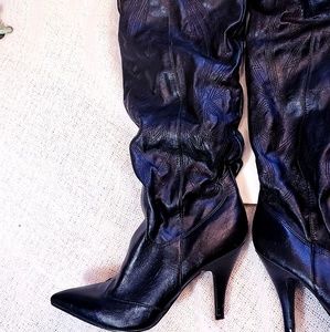NEW Spring Loose Black Knee High Heeled Boots